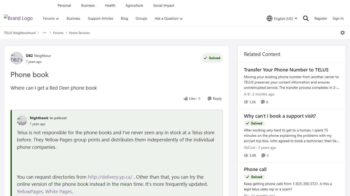 Phone book TELUS Neighbourhood